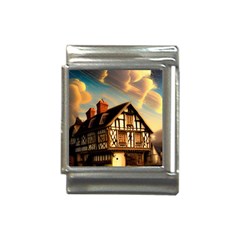 Village House Cottage Medieval Timber Tudor Split Timber Frame Architecture Town Twilight Chimney Italian Charm (13mm) by Posterlux