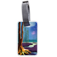 Artwork Outdoors Night Trees Setting Scene Forest Woods Light Moonlight Nature Luggage Tag (one Side) by Posterlux