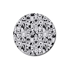Seamless Pattern With Black White Doodle Dogs Rubber Coaster (round) by Grandong