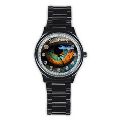 Eye Bird Feathers Vibrant Stainless Steel Round Watch by Hannah976