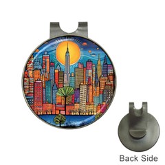 City New York Nyc Skyscraper Skyline Downtown Night Business Urban Travel Landmark Building Architec Hat Clips With Golf Markers by Posterlux