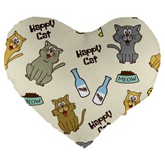 Happy Cats Pattern Background Large 19  Premium Heart Shape Cushions by Grandong