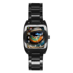 Eye Bird Feathers Vibrant Stainless Steel Barrel Watch by Hannah976