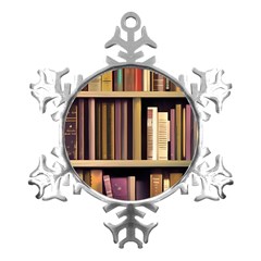 Books Bookshelves Office Fantasy Background Artwork Book Cover Apothecary Book Nook Literature Libra Metal Small Snowflake Ornament by Posterlux