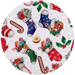 Christmas Socks Gloves Candy Cane Stocking Seamless Uv Print Round Tile Coaster by Grandong